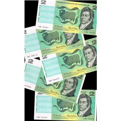 1966 Coombs/Wilson QEII Two Dollar Notes x 5