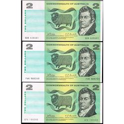 1968 Phillips/Randall QEII Two Dollar Notes x 3