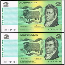 1976 Knight/Wheeler QEII Two Dollar Consecutive Pair