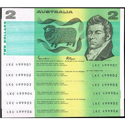 1985 Johnston/Fraser QEII Two Dollar Note Consecutive Run of 6