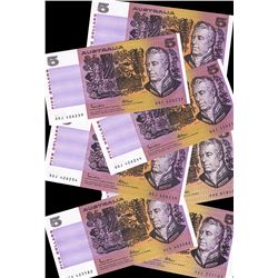 1985 Johnston/Fraser QEII Five Dollar Notes x 7