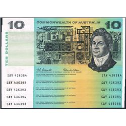 1966 Coombs/Wilson QEII Ten Dollar Notes x 5