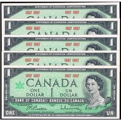 1967 Canada QEII One Dollar Group of Five