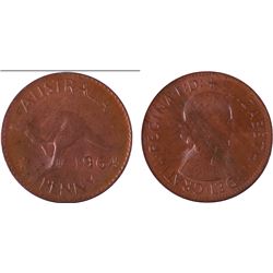 1964Y Australian QEII Penny - Large Carbuncle on Queen's Neck