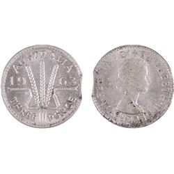 1963 Australian QEII Threepence - Bitten Edge