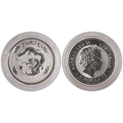 2000 Australian Lunar Year of Dragon 2oz Silver Proof Coin