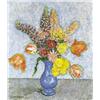 Image 1 : TULPEN EN LUPINEN IN EEN BLAUWE VAAS...