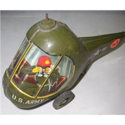 VINTAGE 1950'S LARGE HELICOPTER *RARE-FRICTION POWERED* METAL TIN TOY STAMPED *JAPAN*!!