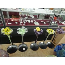 5 Art Glass Flowers -5 Times the Money - No Shipping