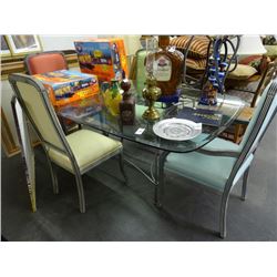 Metal Base Beveled Glass Top Table w/4 Chairs (Different Color Fabric)