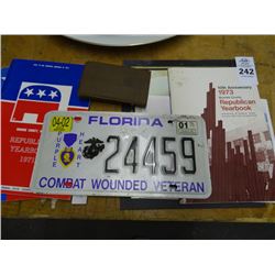 Political Memorabilia, Purple Heart License Plate, Bible Present by Army to Soldiers 1941