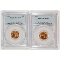 ( 2 ) 1936 LINCOLN CENTS, PCGS MS-66 RED