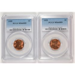 LOT OF ( 2 ) 1955 LINCOLN CENTS, PCGS MS-66 RD
