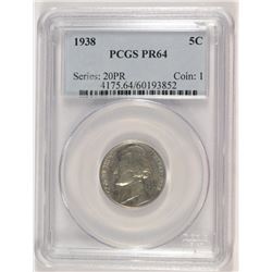 1938 JEFFERSON NICKEL, PCGS PROOF-64  RARE!!