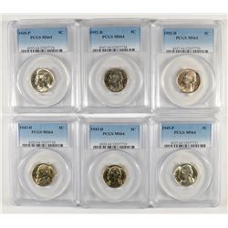 2-1943-D, 2-1945-P & 2-1952-D JEFFERSON NICKELS ALL PCGS MS-64