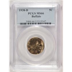 1938-D BUFFALO NICKEL, PCGS MS-66 BLAZER!