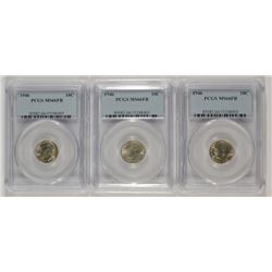 ( 3 ) 1946 ROOSEVELT DIMES, PCGS MS-66 FB