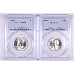 Lot of 2 1940S Wash Quarters PCGS MS65