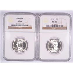 LOT OF ( 2 ) 1946-S WASHINGTON QUARTERS, NGC  MS-66
