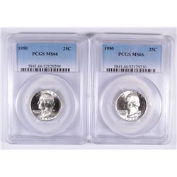 ( 2 ) 1950 WASHINGTON QUARTERS, PCGS MS-66