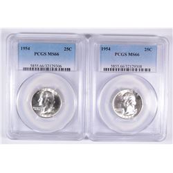 ( 2 ) 1954 WASHINGTON QUARTERS, PCGS MS-66