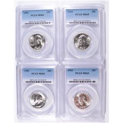 LOT OF ( 4 ) 1953 WASHINGTON QUARTERS, PCGS MS-65