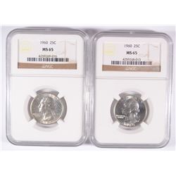 ( 2 ) 1960 WASHINGTON QUARTERS, NGC MS-65