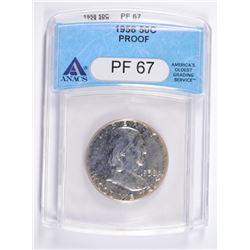 1958 FRANKLIN HALF DOLLAR, ANACS PROOF-67