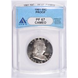 1961 FRANKLIN HALF DOLLAR, ANACS PROOF-67 CAMEO