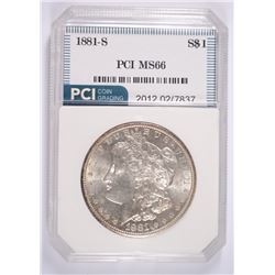 1881-S MORGAN SILVER DOLLAR, PCI MS-66