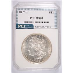 1887-S MORGAN SILVER DOLLAR, PCI MS-63