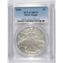 2004 AMERICAN SILVER EAGLE, PCGS MS-70!