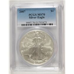 2007 AMERICAN SILVER EAGLE, PCGS MS-70 PERFECT!