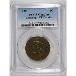 1838 LARGE CENT PCGS VF DETAILS
