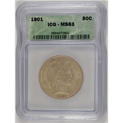 1901 BARBER HALF DOLLAR ICG MS-63