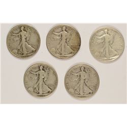 (5) WALKING LIBERTY HALF DOLLARS (1917-S REV, 1918, 1918-D, 1918-S, 1919)