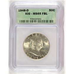 1948-D FRANKLIN HALF DOLLAR, ICG MS-65 FBL