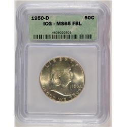 1950-D FRANKLIN HALF DOLLAR, ICG MS-65 FBL