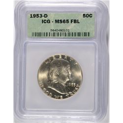 1953-D FRANKLIN HALF DOLLAR, ICG MS-65 FBL