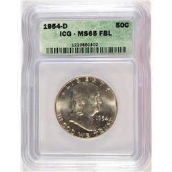 1954-D FRANKLIN HALF DOLLAR, ICG MS-65 FBL