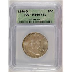 1958-D FRANKLIN HALF DOLLAR, ICG MS-66 FBL