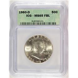 1960-D FRANKLIN HALF DOLLAR, ICG MS-65 FBL
