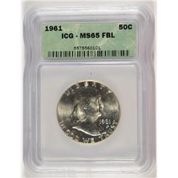 1961 FRANKLIN HALF DOLLAR, ICG MS-65 FBL RARE!!!  LISTS FOR $1300.00