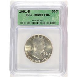 1961-D FRANKLIN HALF DOLLAR, ICG MS-65 FBL  TOUGH COIN!