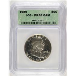 1959 FRANKLIN HALF DOLLAR, ICG PROOF-68 CAM  RARE!!  BOOKS FOR $3000.00