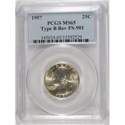 1957 WASHINGTON QUARTER, PCGS MS-65  TYPE-B REVERSE FS-901  RARE!