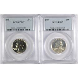 2 PROOF WASHINGTON QUARTERS 1959 & 61,  PCGS PR-67