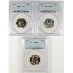 3 WASHINGTON QUARTERS PCGS PR-67 1959, 61, 64