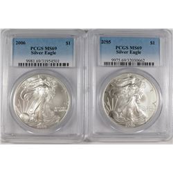 2005 & 2006 AMERICAN SILVER EAGLES, PCGS MS-69