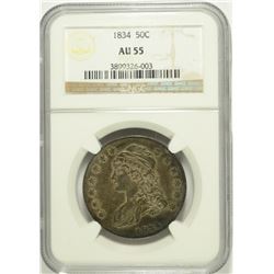 1834 CAPPED BUST HALF DOLLAR, NGC AU-55